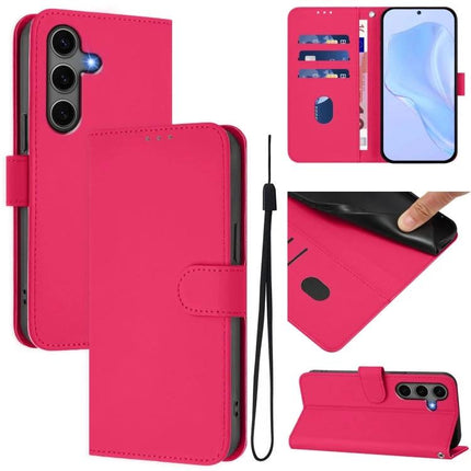 Leather Phone Case With Lanyard For Samsung - pink PU leather wallet case with card slots, magnetic clasp, removable lanyard, and TPU phone protector