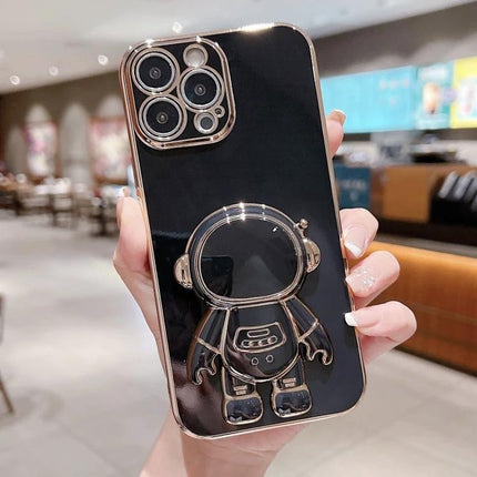 iPhone Case With Astronaut Stand For Hands-Free Video Watching - glossy black slim case with fold-out 3D astronaut stand for hands-free viewing