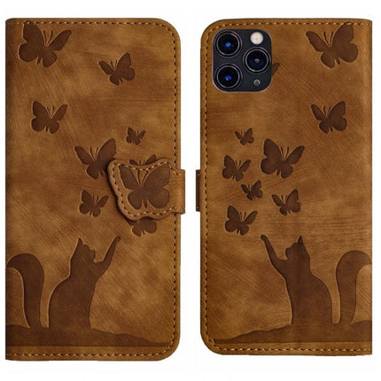 Stylish Flip Leather Phone Case With Card Slots featuring brown PU leather cat and butterfly embossed design, TPU bumper, and card slots
