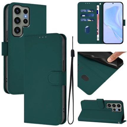 Leather Phone Case With Lanyard For Daily Essentials - green PU leather wallet case with card slots, cash pocket, TPU core and detachable lanyard