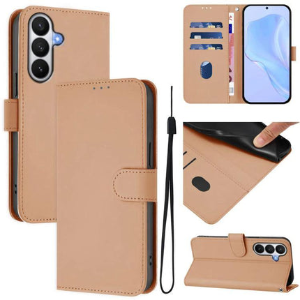 PU Leather Phone Case With Card Holder For Everyday Use - tan folio wallet cover with card slots, cash pocket, magnetic closure and wrist strap