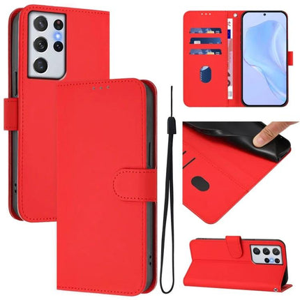 Leather Phone Case With Lanyard in red PU leather wallet style with card slots, wrist strap, TPU inner shell and kickstand