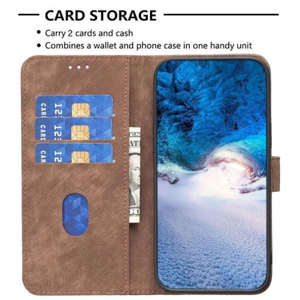 Plaid Embossed Leather Phone Case For Everyday Carry With Card Slots And Cash Pocket showing card slots and cash pocket inside brown folio wallet case