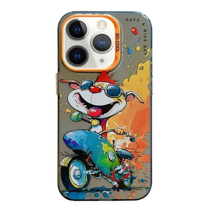 Animal Pattern Phone Case for Everyday Protection - vibrant oil-painting cartoon dog on scooter TPU/PC protective phone case