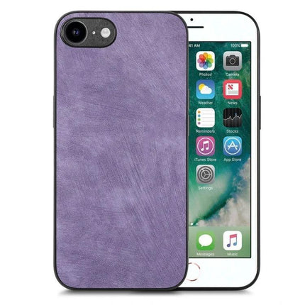 Vintage Leather Phone Case For Everyday Use in purple textured leather with slim TPU frame and camera cutout