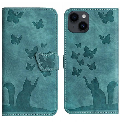 Leather Flip Case for Daily Phone and Card Organization teal butterfly cat embossed PU leather wallet case with TPU core