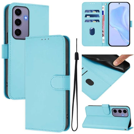 Leather Phone Case With Lanyard For Daily Carry And Easy Viewing On The Go For Commute - turquoise PU leather wallet case with strap, card slots, hands-free stand