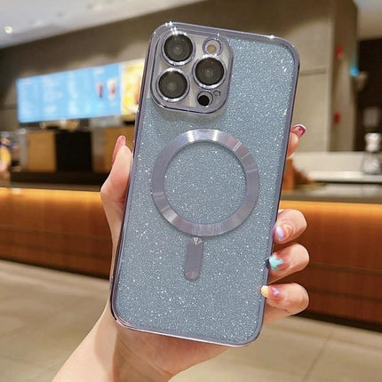 iPhone Case Glitter Design For Everyday Use Protects During Commutes And Outings - glitter blue TPU case with MagSafe ring, protects during commutes and outings