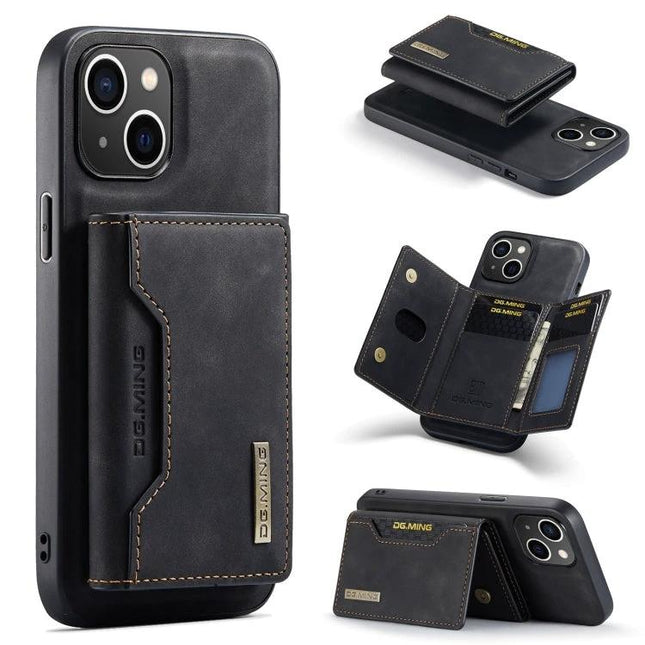 DG.MING Leather Wallet Case for Daily iPhone Carry slim black leather wallet case with card slots and magnetic closure