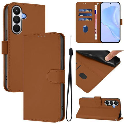 PU Leather Phone Case With Card Holder For Everyday Use - brown folio wallet with card slots, cash pocket, wrist strap and kickstand