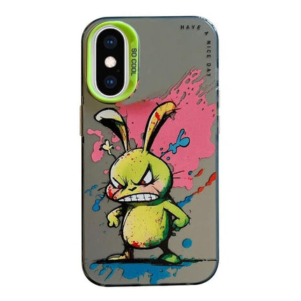 Animal Pattern Phone Case For Everyday Use - slim TPU frame PC back with colorful angry bunny graphic, protective everyday phone cover