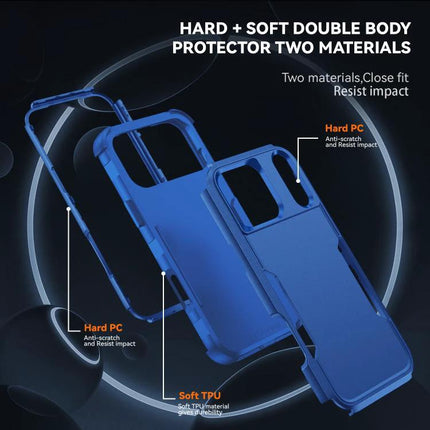Phone Case for Daily Commutes rugged blue dual-layer TPU+PC protective case shown exploded view