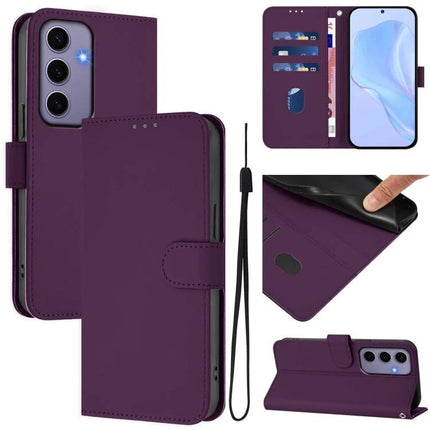 Leather Phone Case With Lanyard For Daily Carry And Easy Viewing On The Go For Commute - purple PU leather wallet case with card slots, strap, and stand