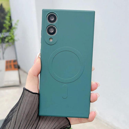 Silicone Protective Case For Samsung Phones Everyday Use - teal liquid silicone case showing dual camera cutouts and magnetic circle for daily protection