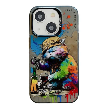 Animal Pattern Phone Case For Everyday iPhone Protection During Commutes, Work, And Daily Use with colorful graffiti cat illustration and slim TPU PC build