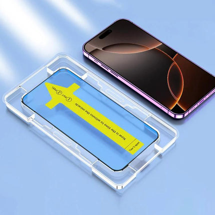 Protective Screen Cover for iPhone Daily Use - ultra-thin clear shield shown beside iPhone and applicator tray