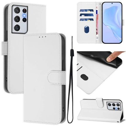 Leather Phone Case With Lanyard white PU leather wallet case with card slots, TPU base, wrist strap, hands-free kickstand