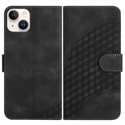 YX0060 Elephant Head Embossed PU Leather Case Lanyard For iPhone 15 Pro Max - black embossed wallet case with lanyard, card slots, stand