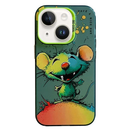 iPhone Case With Animal Pattern For Everyday Protection During Commutes And Daily Use - oil-painting mouse design, TPU PC durable protection