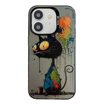 Stylish Animal Pattern Phone Case for iPhone Everyday Use featuring colorful graffiti cat design, slim TPU-PC protective case for daily use