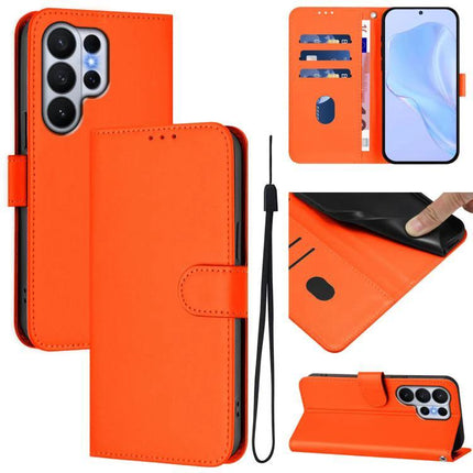 Essential Leather Phone Case With Card Slots For Daily Use - orange PU leather wallet case with 3 card slots, cash pocket, adjustable kickstand and wrist strap