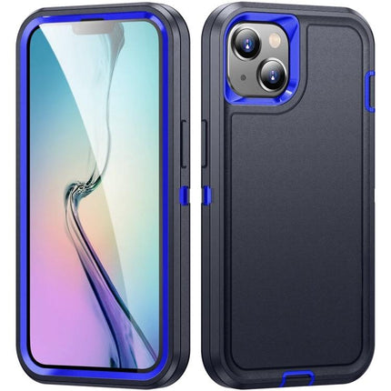 Waterproof Phone Case For Daily On-The-Go Protection - rugged 3-layer PC-rubber-PC black and blue phone cover with clear front and camera protection