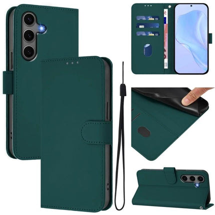 Leather Phone Case With Lanyard For Samsung - green PU leather wallet case with card slots, removable wrist lanyard, TPU inner shell