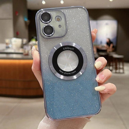 Daily Phone Case for iPhone 12 Everyday Protection — glitter TPU 6.1-inch clear blue case with magnetic ring grip, slim scratch-resistant design