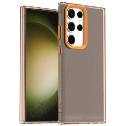 Essential Samsung Galaxy Phone Case for Everyday Protection - slim TPU PC PET hybrid brown case with orange camera trim