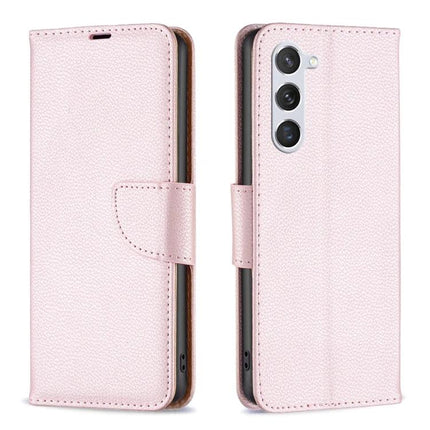 Leather Flip Phone Case With Card Slots in pink PU leather showing front and back with card pocket and kickstand functionality