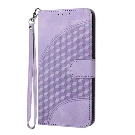 Elephant Head PU Case with Lanyard and Wallet Stand for iPhone 16 Pro Plus 16 - lavender embossed PU leather wallet case with wrist strap and stand