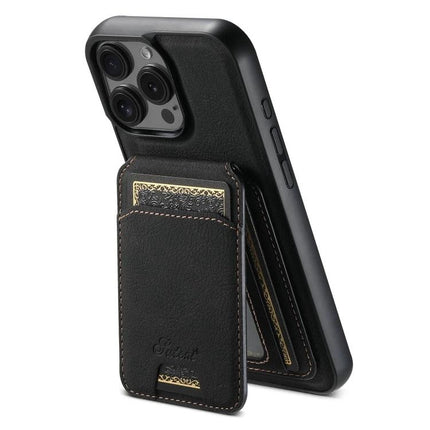 Durable Suteni Wallet Phone Case for Everyday Carry slim black PU leather magnetic 2-in-1 detachable wallet phone case