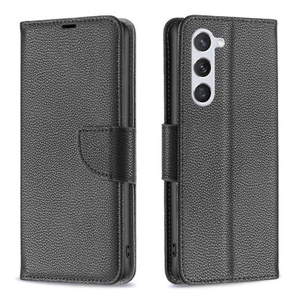 Leather Flip Phone Case With Card Slots in black textured PU leather with TPU lining, card slots, cash pocket and built-in kickstand