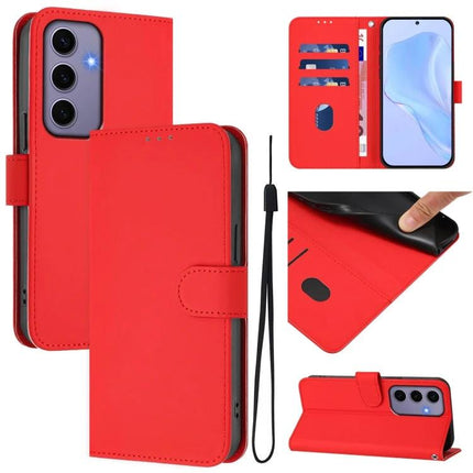 Leather Phone Case With Lanyard For Daily Carry And Easy Viewing On The Go For Commute red PU leather wallet case with card slots, TPU core, wrist strap, kickstand