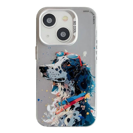 Animal Pattern Phone Case For Everyday iPhone Protection During Commutes, Work, And Daily Use - clear TPU PC case with colorful spotted dog design and sunglasses