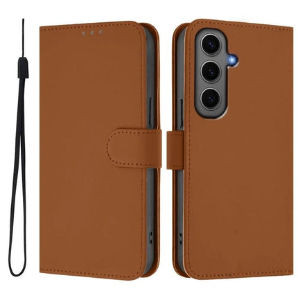 Leather Samsung Phone Case With Lanyard For Daily Hands Free Carry - brown PU leather wallet case with built-in card slots and wrist lanyard