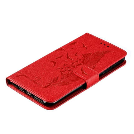 Leather Phone Case for Everyday Carry and Protection - red embossed wallet case with card slots and horizontal viewing stand