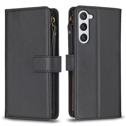 Leather Flip Wallet Case for Everyday Phone Storage - black PU leather phone wallet with zippered cash pocket and 9 card slots, built-in stand
