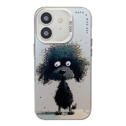 Stylish Animal Pattern Phone Case for iPhone Everyday Use - slim TPU PC clear case with whimsical black poodle illustration
