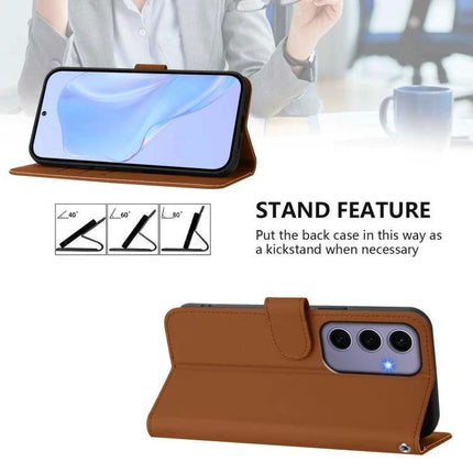 Leather Phone Case With Lanyard For Daily Carry And Easy Viewing On The Go For Commute - brown PU leather wallet case shown as kickstand