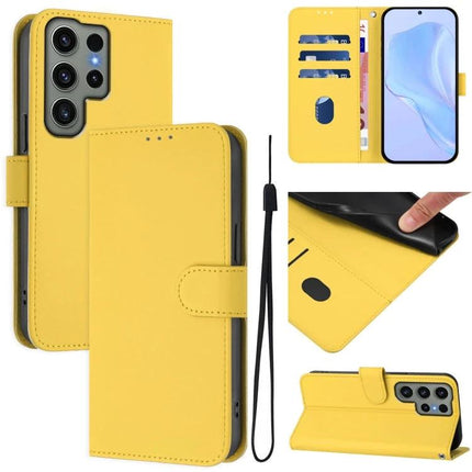 Leather Phone Case With Lanyard For Daily Essentials yellow PU leather wallet case with card slots, cash compartment, TPU core and hands-free strap