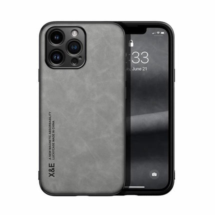 Leather Phone Case for Daily Use and Travel – gray PU leather exterior with TPU shell, durable protective slim cover for commute and travel