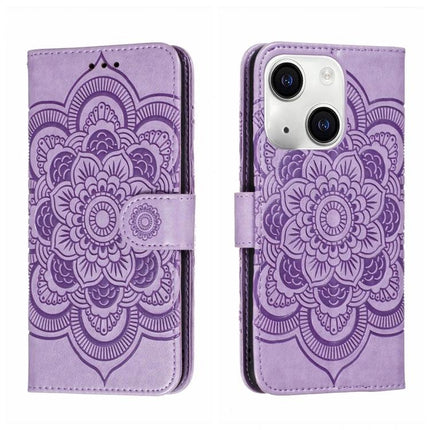 Sun Mandala Leather Case for Everyday iPhone Protection in purple PU leather wallet with stand and card slots