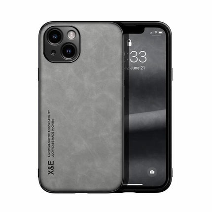 Leather Phone Case for Daily Use and Travel – grey PU leather exterior with TPU bottom shell for commute and travel protection, easy access to ports