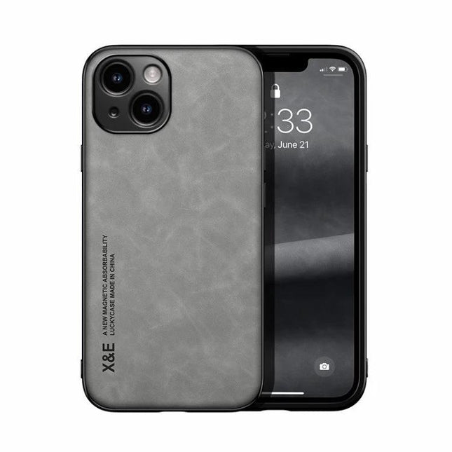Leather Phone Case for Daily Use and Travel – grey PU leather exterior with TPU bottom shell for commute and travel protection, easy access to ports