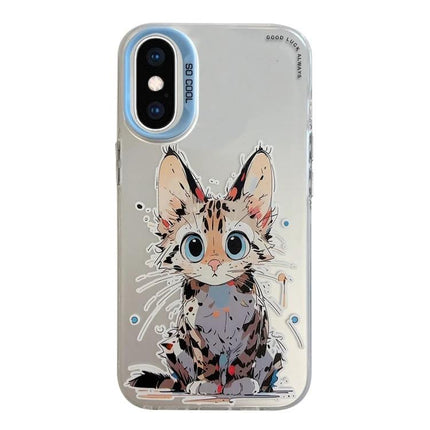 Animal Pattern Phone Case For Everyday Use - slim TPU frame and PC back with cute kitten illustration, clear protective phone case
