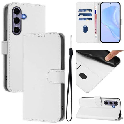 Leather Phone Case With Card Holder For Daily Essentials in white PU leather with 3 card slots, cash pocket and wrist strap