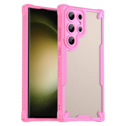 Armor Glaze Protective Case for Samsung Phones, Everyday Use - slim pink PC TPU hybrid case with raised camera and screen edges