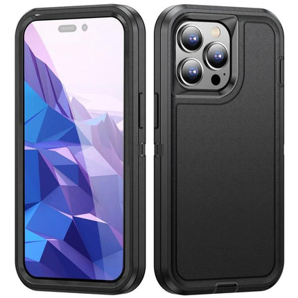Waterproof Phone Case For Daily On-The-Go Protection showing front and back rugged black protective phone case with camera cutout