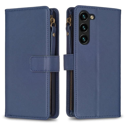Leather Flip Wallet Case for Everyday Phone Storage in blue PU leather with zipper pocket, card slots and built-in stand